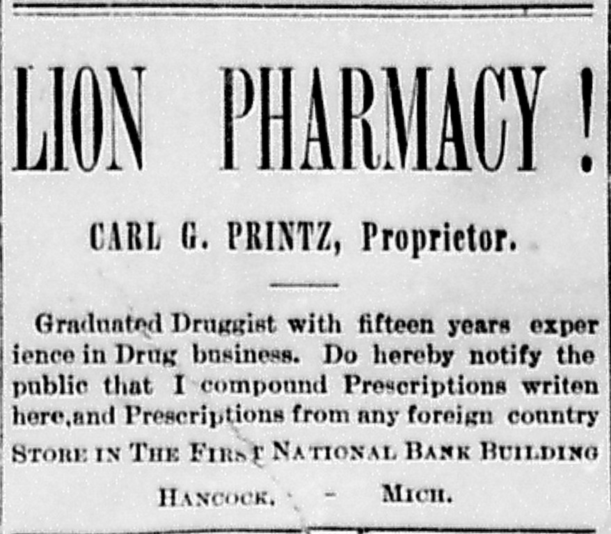 Newspaper ad - <i>Michigan Copper Journal</i>, 28 Mar 1891